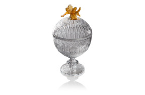 Конфетница с крышкой Cristal de Paris Иван, Диамант 17,5см, крышка ирис, янтарь
