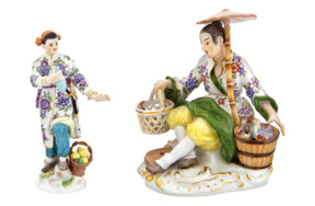 Комплект из 2 фигурок Meissen Японец с корзинами и японка с бутылью