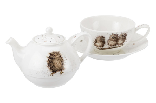 Набор Эгоист Royal Worcester Забавная фауна Совы,, чайник и чашка с блюдцем, 300 мл