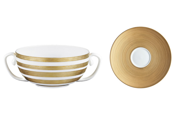 Чашка суповая с блюдцем JL Coquet Хемисфер Узкие полосы, золотые 350 мл/JL Coquet Хемисфер, золотой