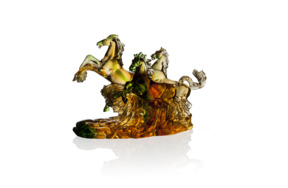 Фигурка Cristal de Paris Три лошади 28х20см, янтарно-зеленая