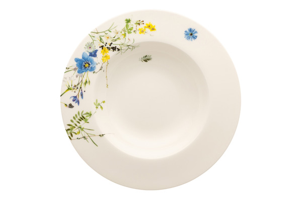 Тарелка суповая с бортом Rosenthal Альпийские цветы 23 см, фарфор костяной