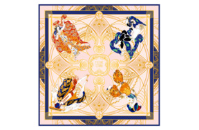 Платок сувенирный Русские в моде Русские сезоны Леон 90х90 см, шелк, ручная подшивка