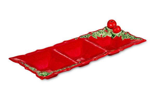 Менажница трехсекционная Bordallo Pinheiro Рождественская гирлянда 15,5х40,5 см, керамика