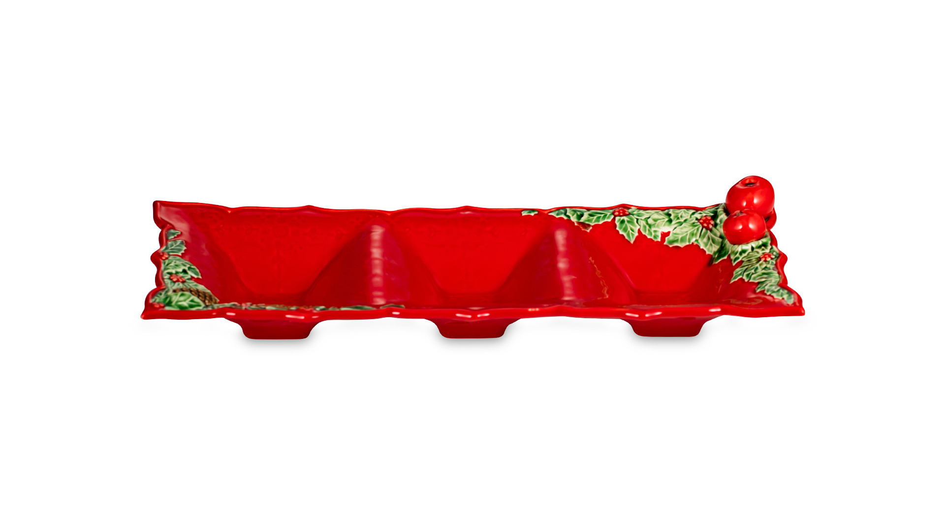 Менажница трехсекционная Bordallo Pinheiro Рождественская гирлянда 15,5х40,5 см, керамика