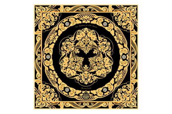 Платок сувенирный Русские в моде Златоустовская гравюра 90х90 см, шелк, вискоза, машинная подшивка