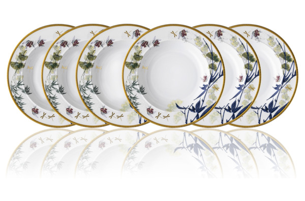 Набор тарелок суповых Rosenthal Турандот 22 см, фарфор, белый, золотой кант, 6 шт