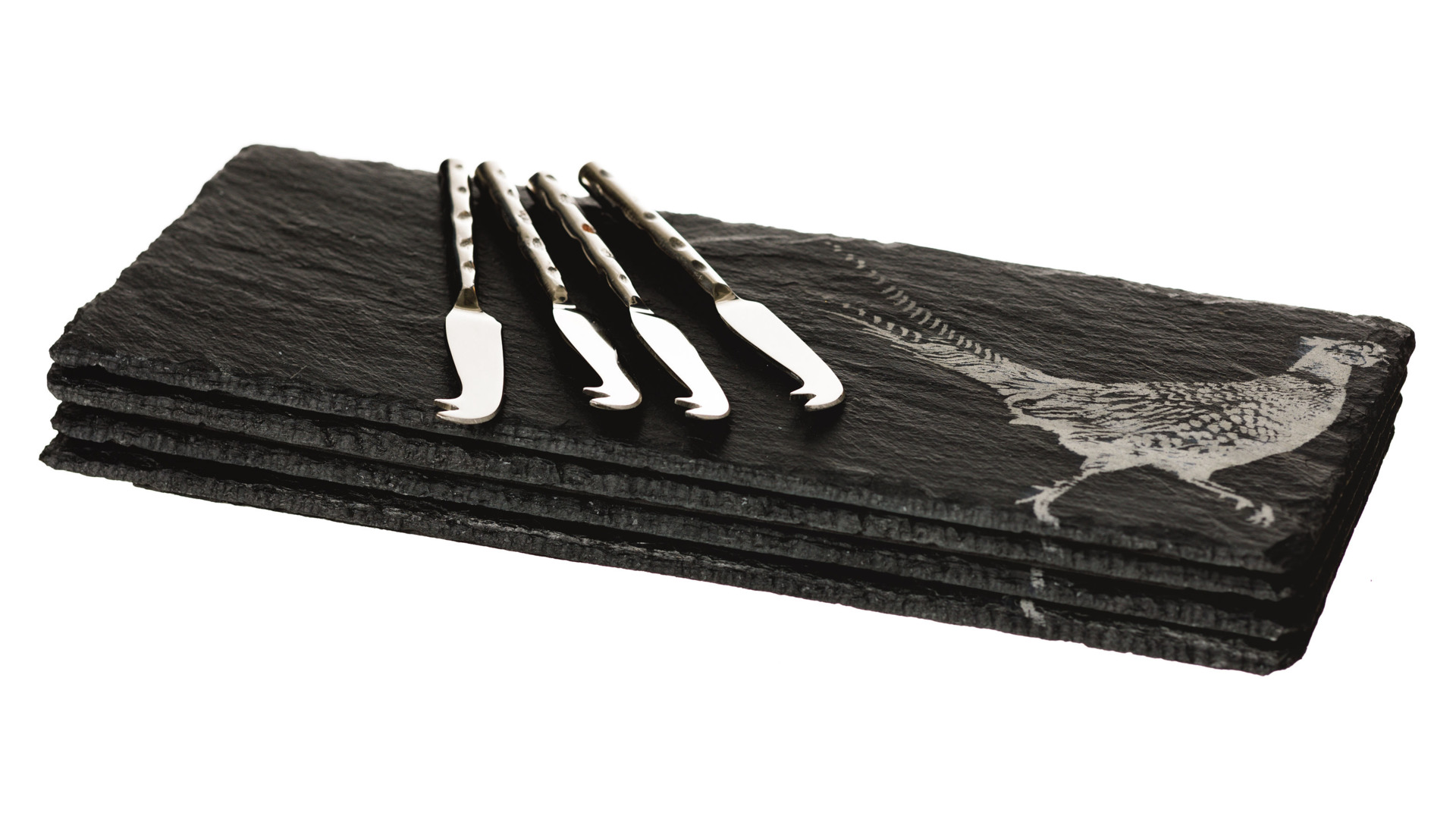 Набор сервировочных досок с ножами The Just Slate Company Фазан 29x11 см,  4 шт