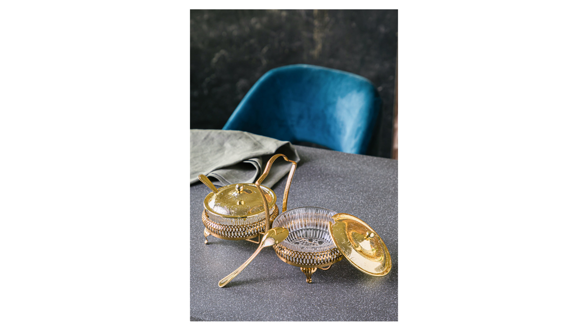 Набор вазочек для варенья с крышкой и ложками Queen Anne 11,5 см, 7 предметов, золотистый