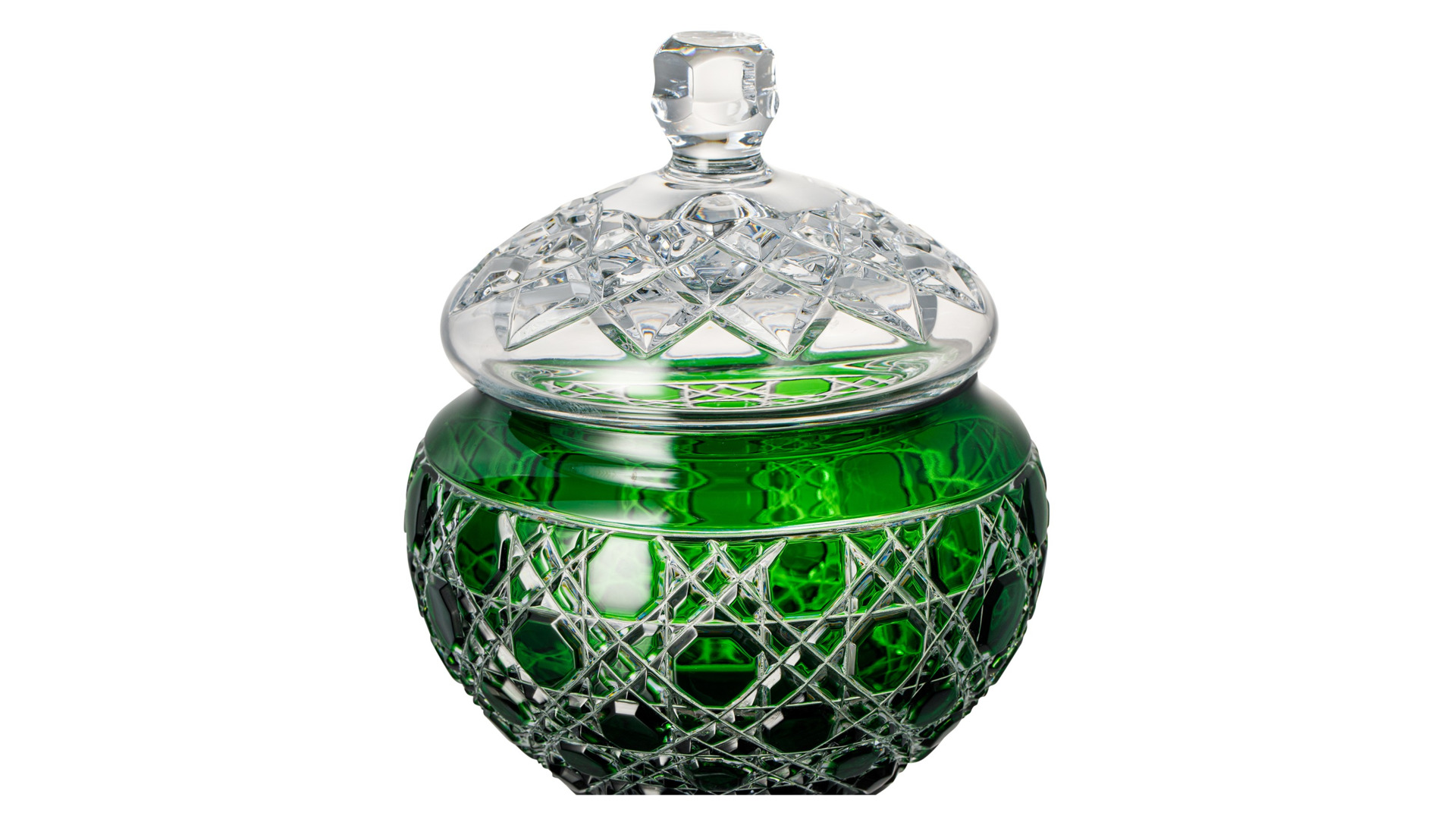 Ваза для конфет с крышкой ГХЗ Любава Русский камень 29,1 см, хрусталь, зеленая