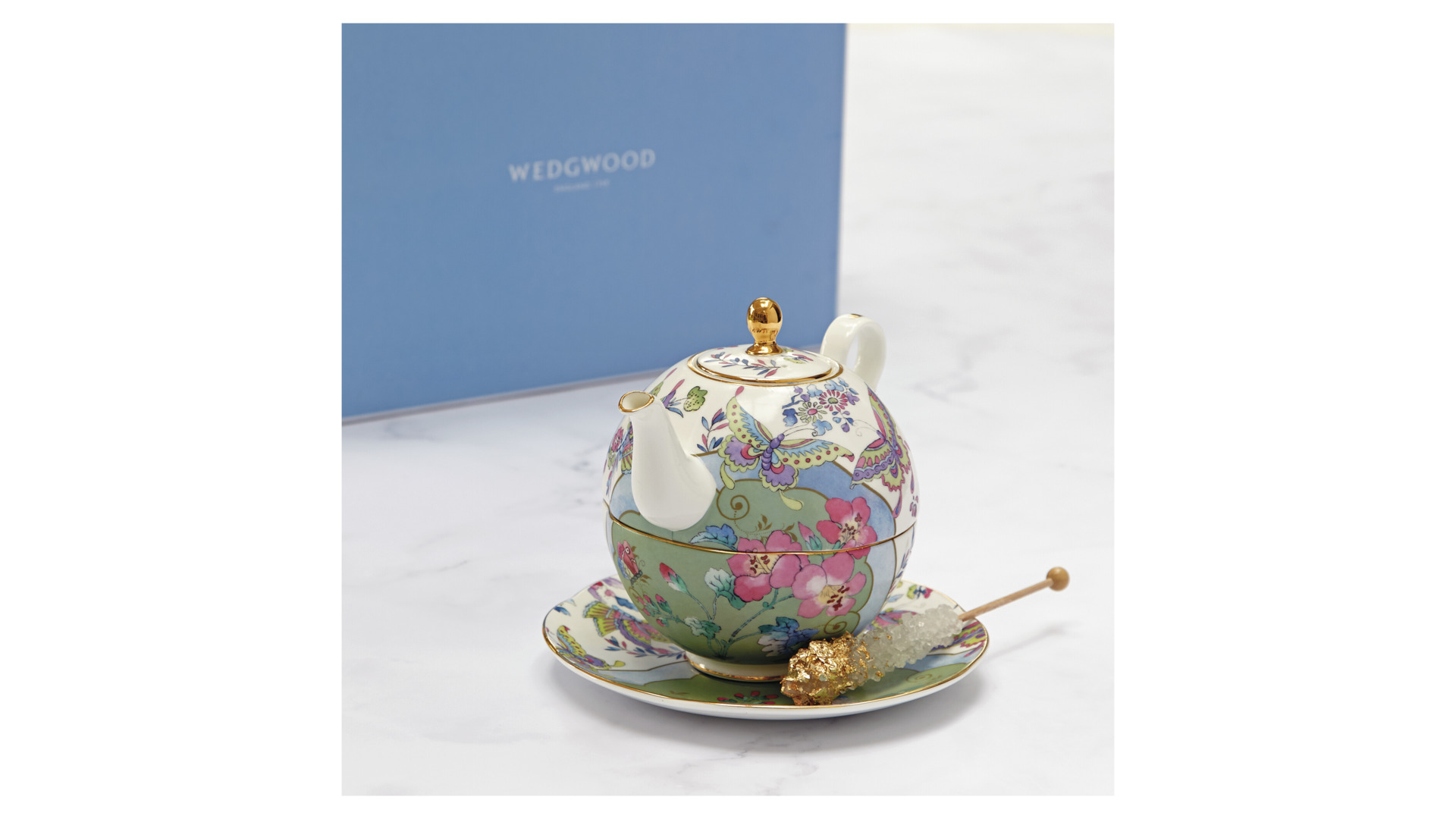 Набор чайник и чашка с блюдцем Wedgwood Бабочки и цветы 580 мл, фарфор