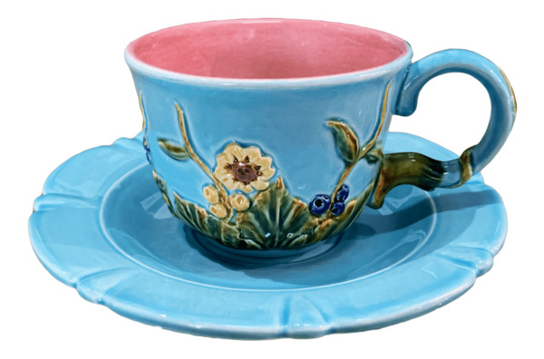 Чашка чайная с блюдцем Романов Фаянс Летний луг, бирюзово-розовый, фаянс