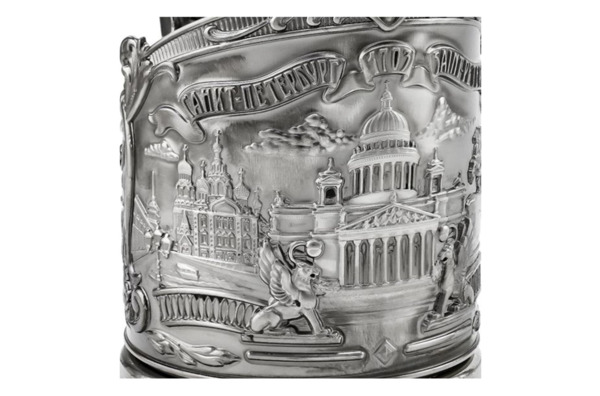 Набор для чая Кольчугинский мельхиор Санкт-Петербург Триумфальная с чернением, 2 предмета, латунь