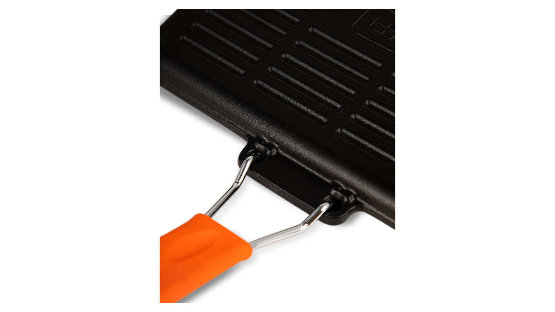 Сковорода-гриль прямоугольная LAVA 21х30 см,  с силиконовой ручкой, чугун, оранжевая