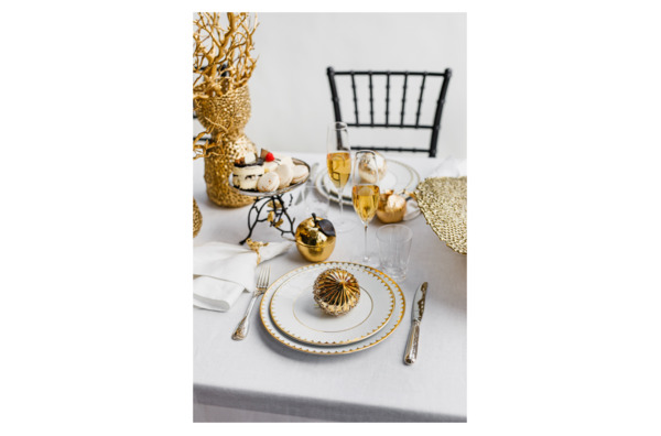 Тарелка обеденная L’Objet Эгейская 27 см, золотой декор, фарфор