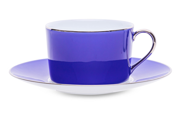 Чашка чайная с блюдцем Legle Под солнцем 250 мл, фарфор, фиолетовая, платиновый кант