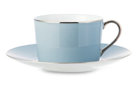 Чашка чайная с блюдцем Legle Под солнцем 250 мл, фарфор, серебристо-серая, платиновый кант