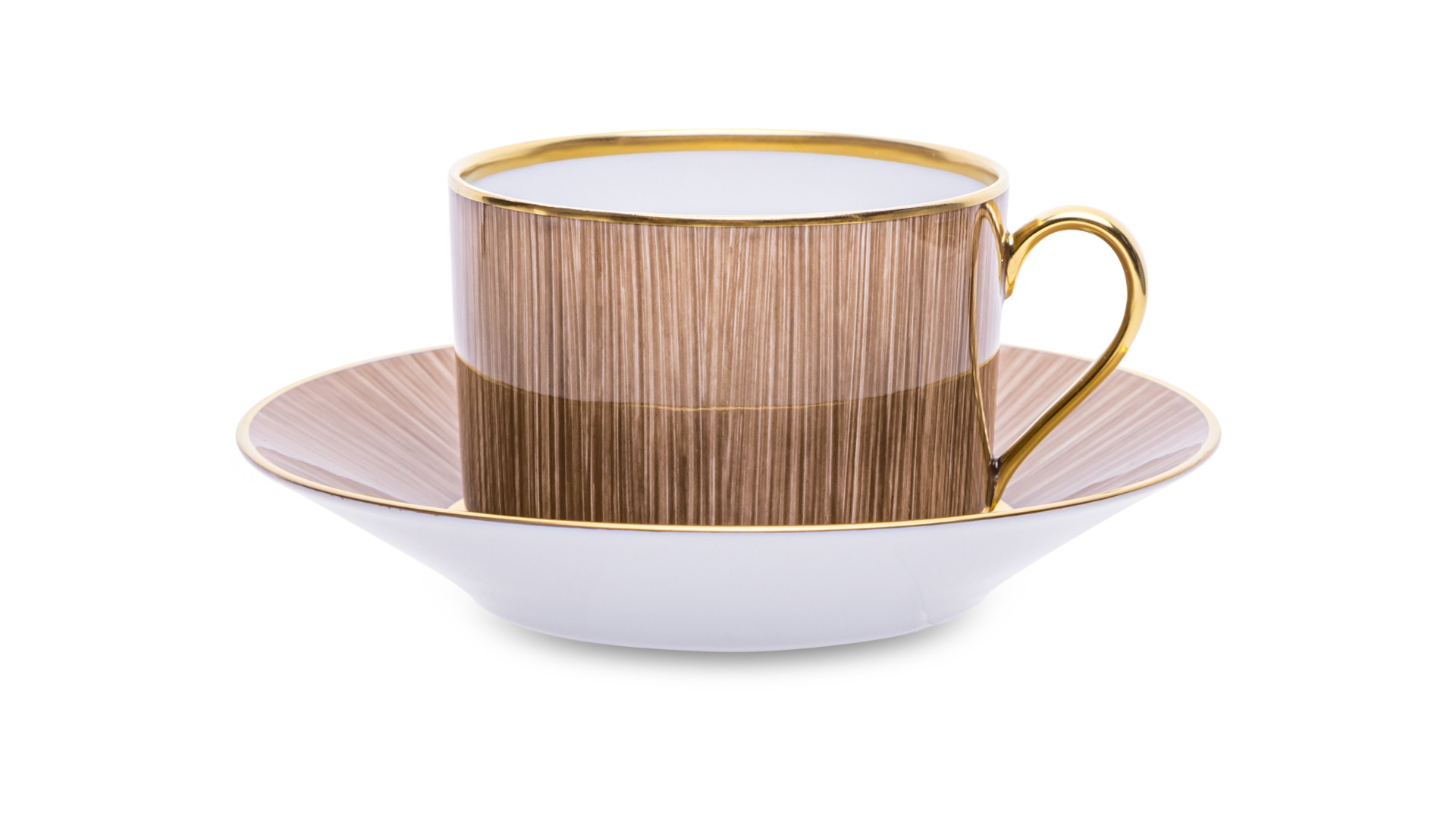 Чашка чайная с блюдцем Legle Карбон 250 мл, фарфор, темно-коричневая, матовый золотой кант