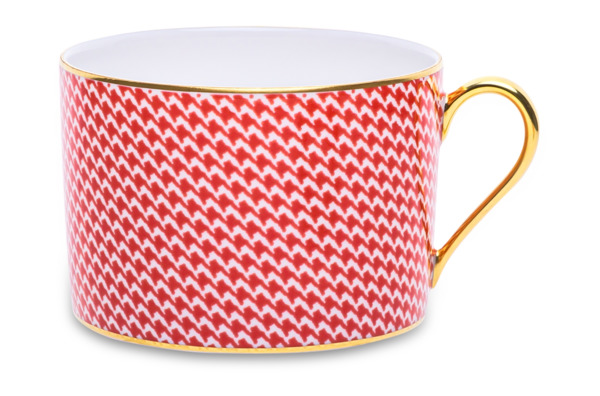 Чашка чайная с блюдцем Legle Гусиная лапка 250 мл, фарфор, красная, матовый золотой кант
