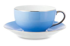 Чашка чайная с блюдцем Legle Под солнцем 280 мл, фарфор, голубая, платиновый кант