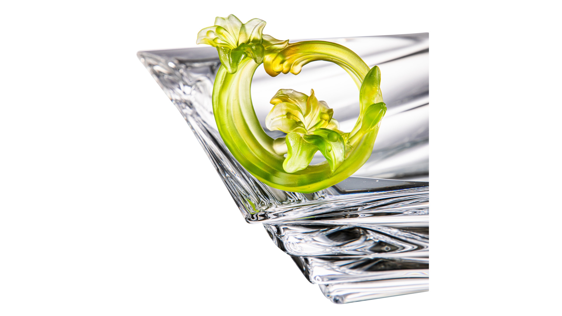 Чаша Cristal de Paris Миллениум 28 см, декор с зеленым цветком
