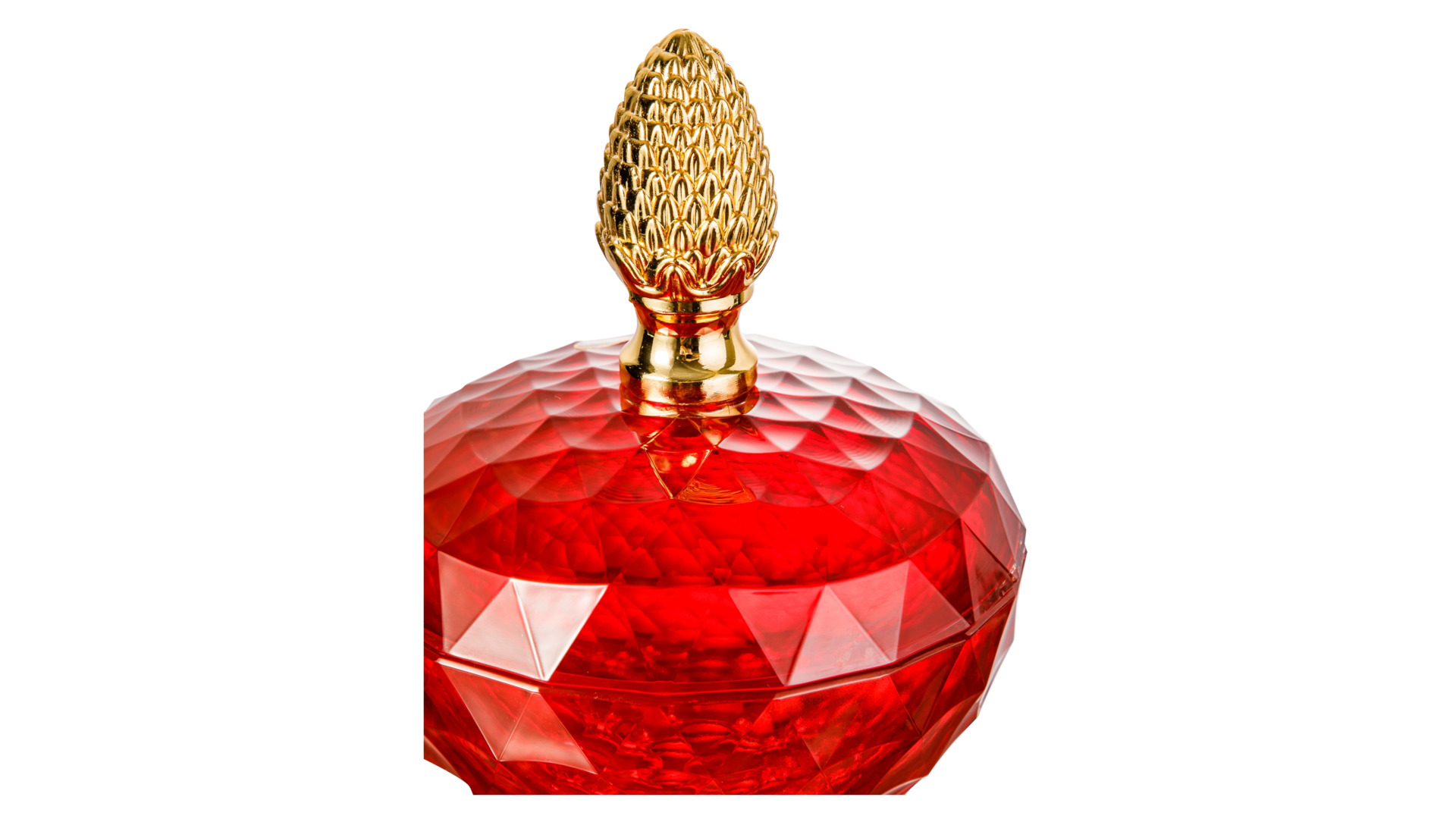 Конфетница с крышкой Cristal de Paris Каскад 15 см, h15 см, красная, ручка золотой бутон