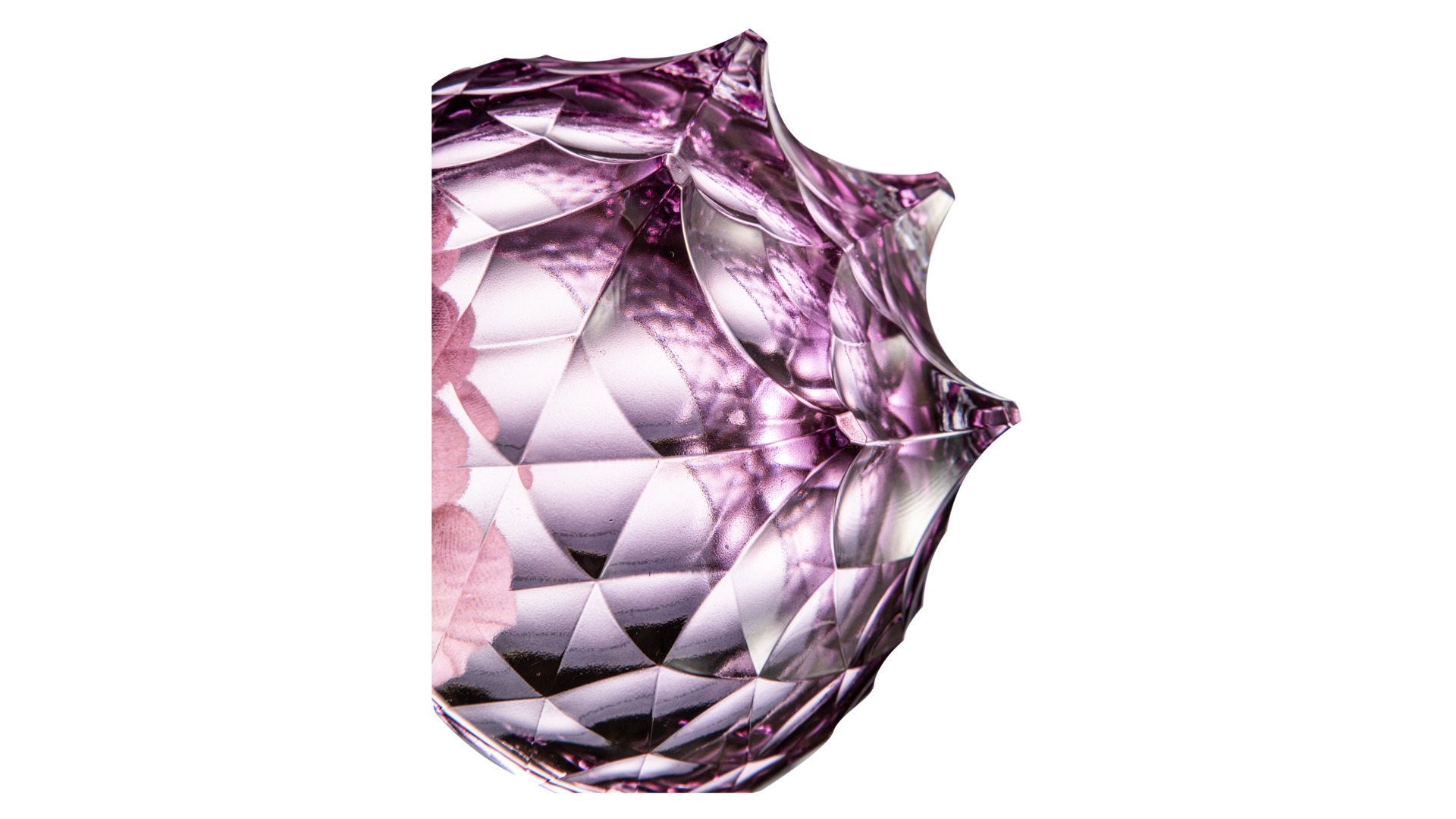 Конфетница с крышкой Cristal de Paris Каскад 15 см, h15 см, лиловая, ручка сатиновый цветок