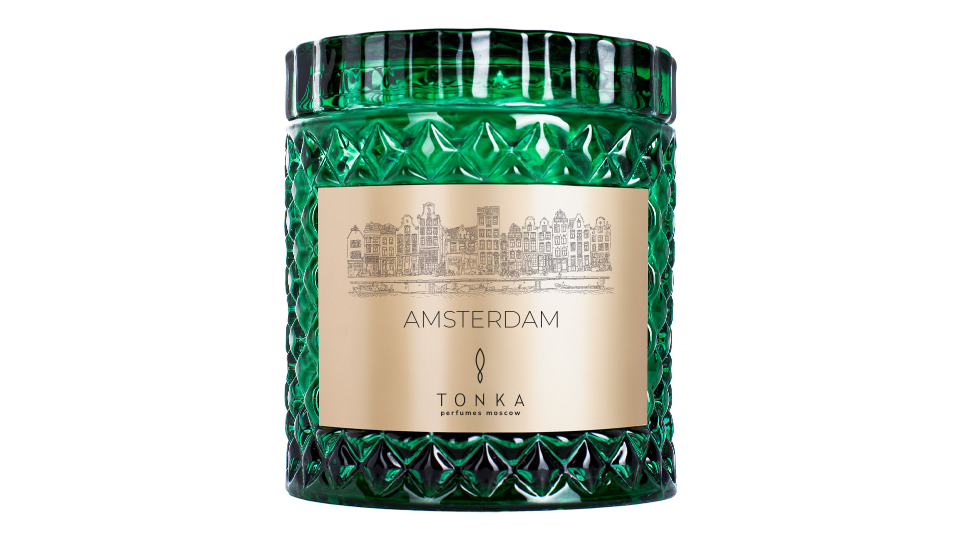 Свеча ароматическая Tonka Amsterdam 220 мл, стакан зеленый, тубус