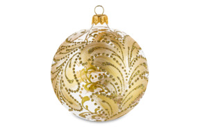 Игрушка елочная шар Bartosh Каменный узор 10 см, стекло, золотой, п/к