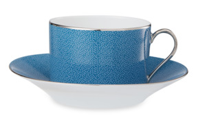 Чашка чайная с блюдцем Legle Разбитое сердце 250 мл, синяя, платиновый кант, фарфор, п/к