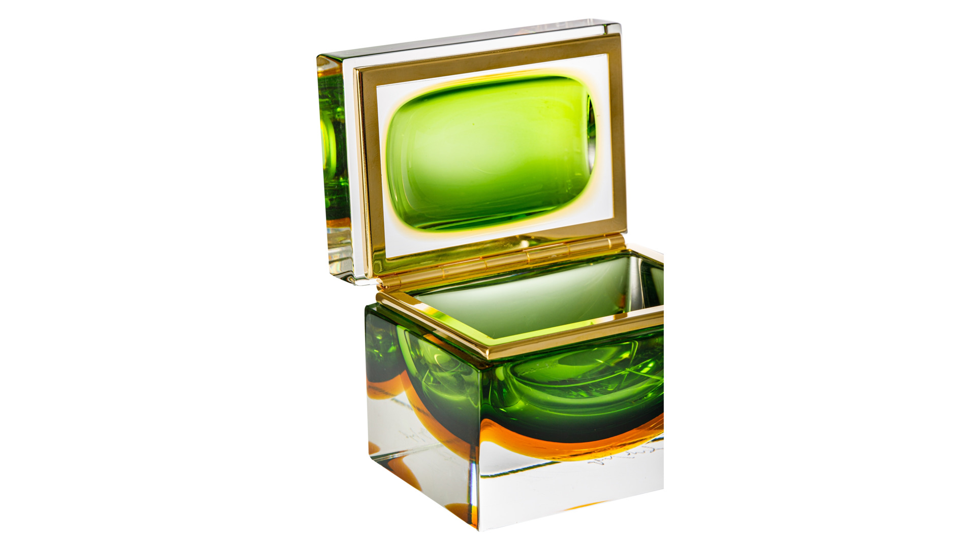 Шкатулка для украшений Alessandro Mandruzzato 13х8х11 см, стекло муранское, золото, зеленая