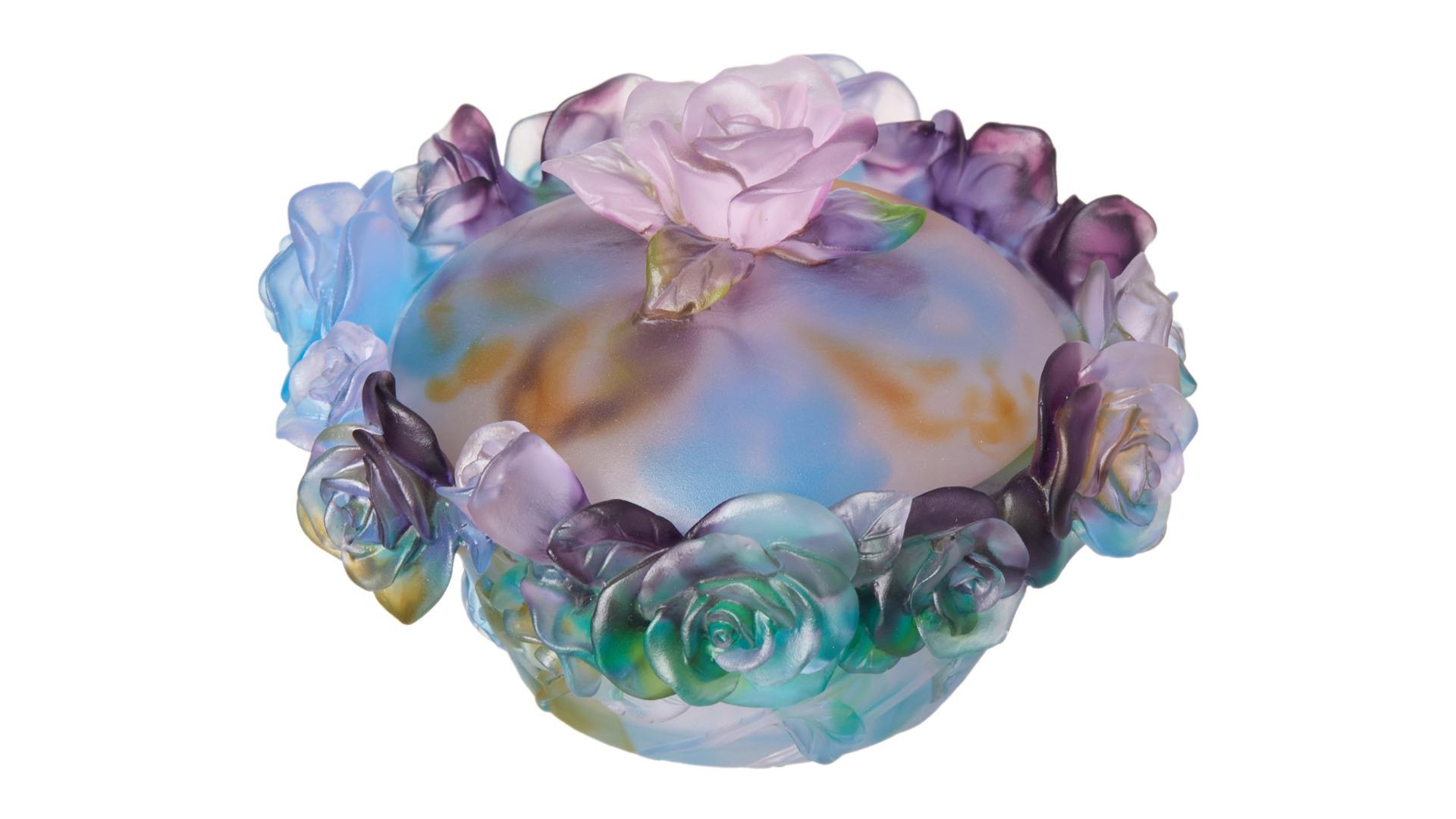Конфетница с крышкой Decor de table Роза 17 см, хрусталь, разноцветная
