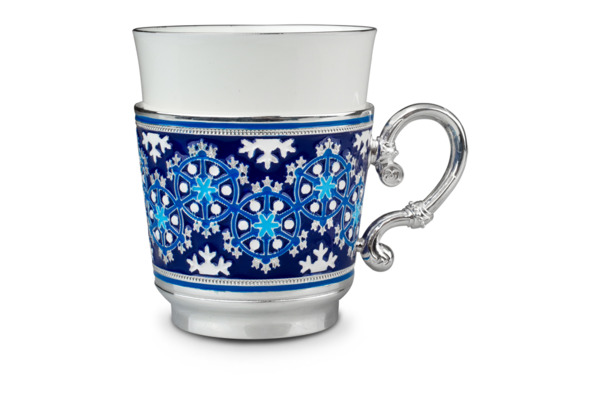 Чашка кофейная с блюдцем Русские самоцветы Снежинка 72,76 г, серебро 925