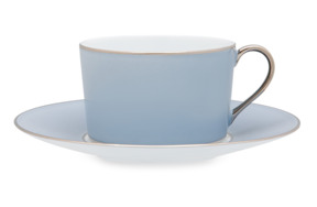 Чашка чайная с блюдцем Legle Под солнцем 250 мл, фарфор, серебристо-серая, платиновый кант, п/к