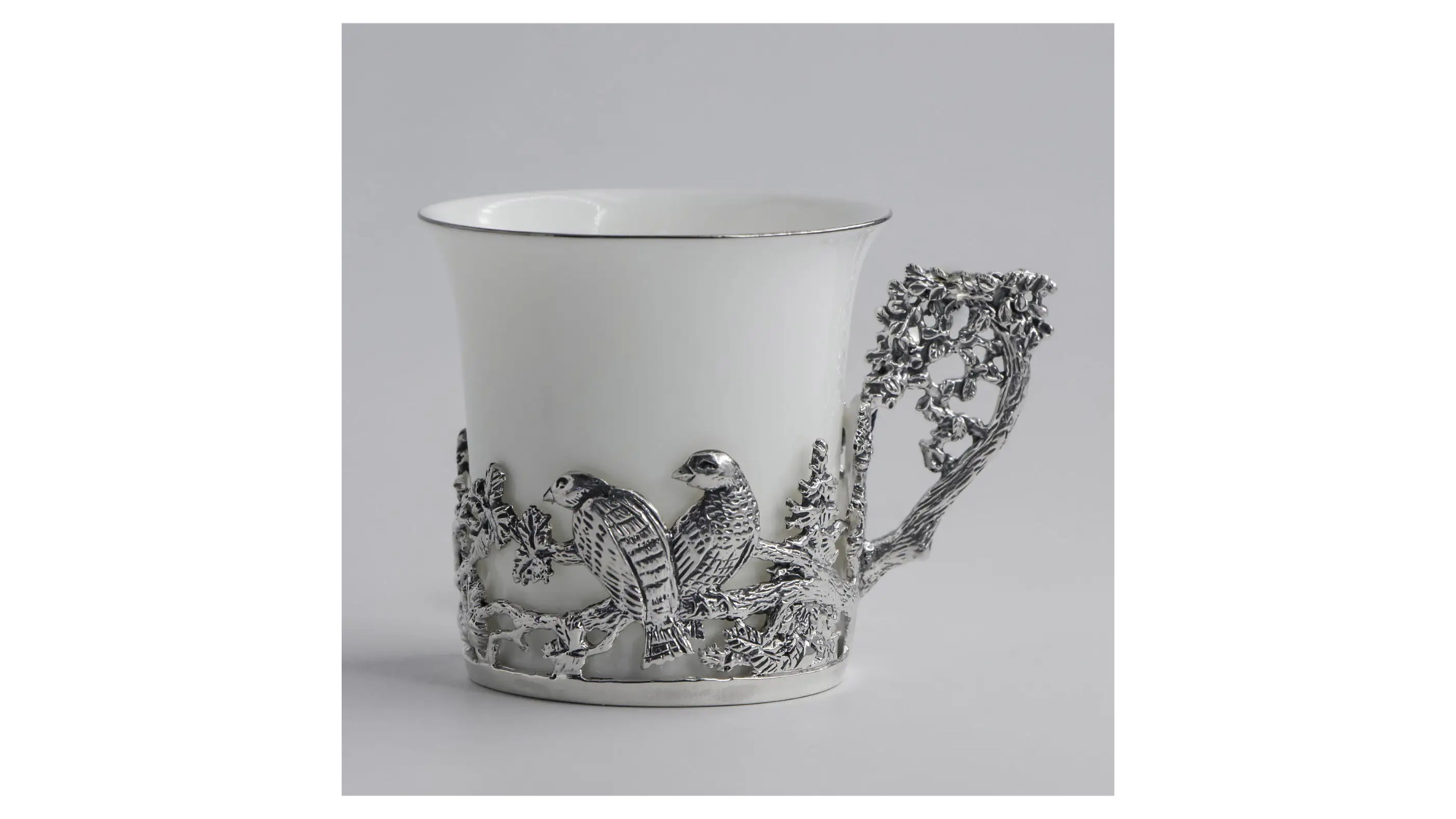 Набор чашек кофейных с ложками в футляре Аргента Глухарь 119,57 г, 4 предмета, серебро 925