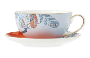 Чашка чайная с блюдцем Valerie Concept Африка 300 мл, фарфор твердый, голубая, п/к