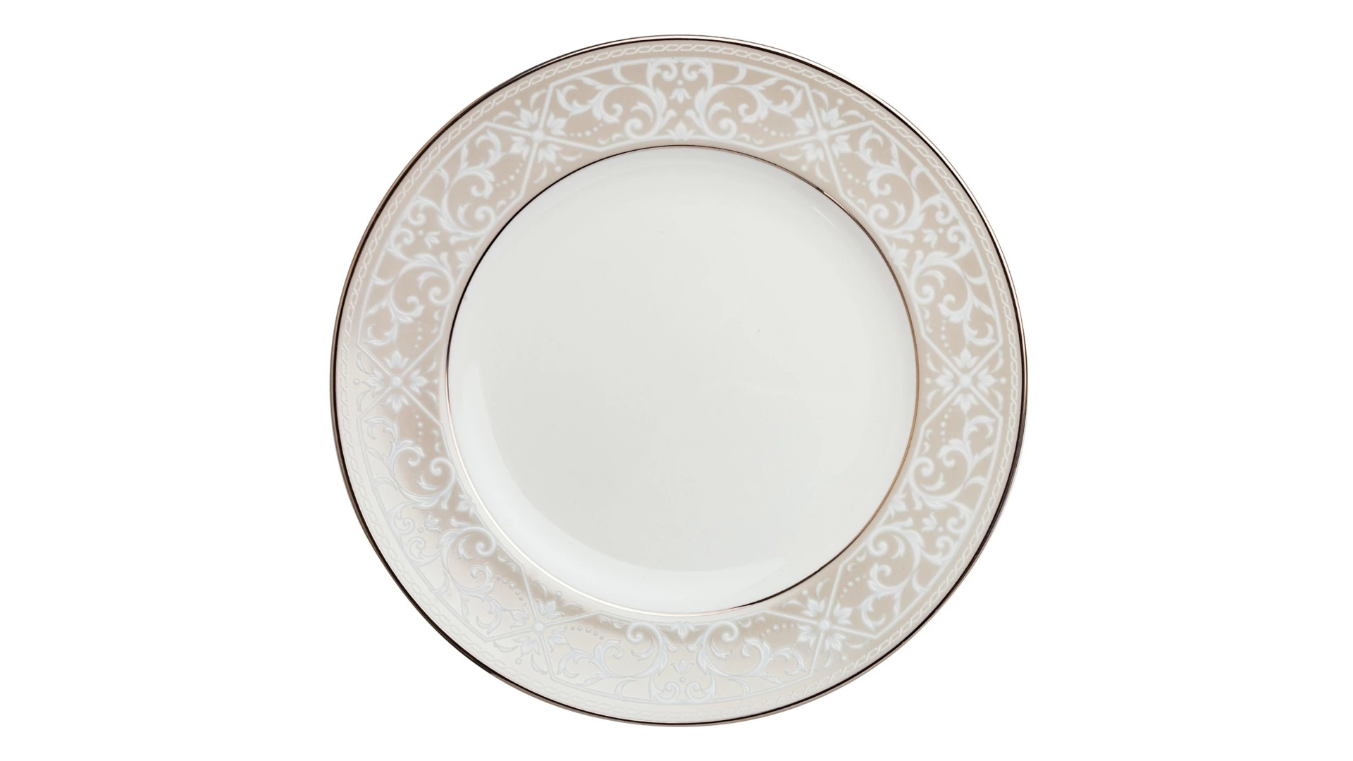 Тарелка закусочная Noritake Монтвейл Платиновый кант 21 см, фарфор костяной