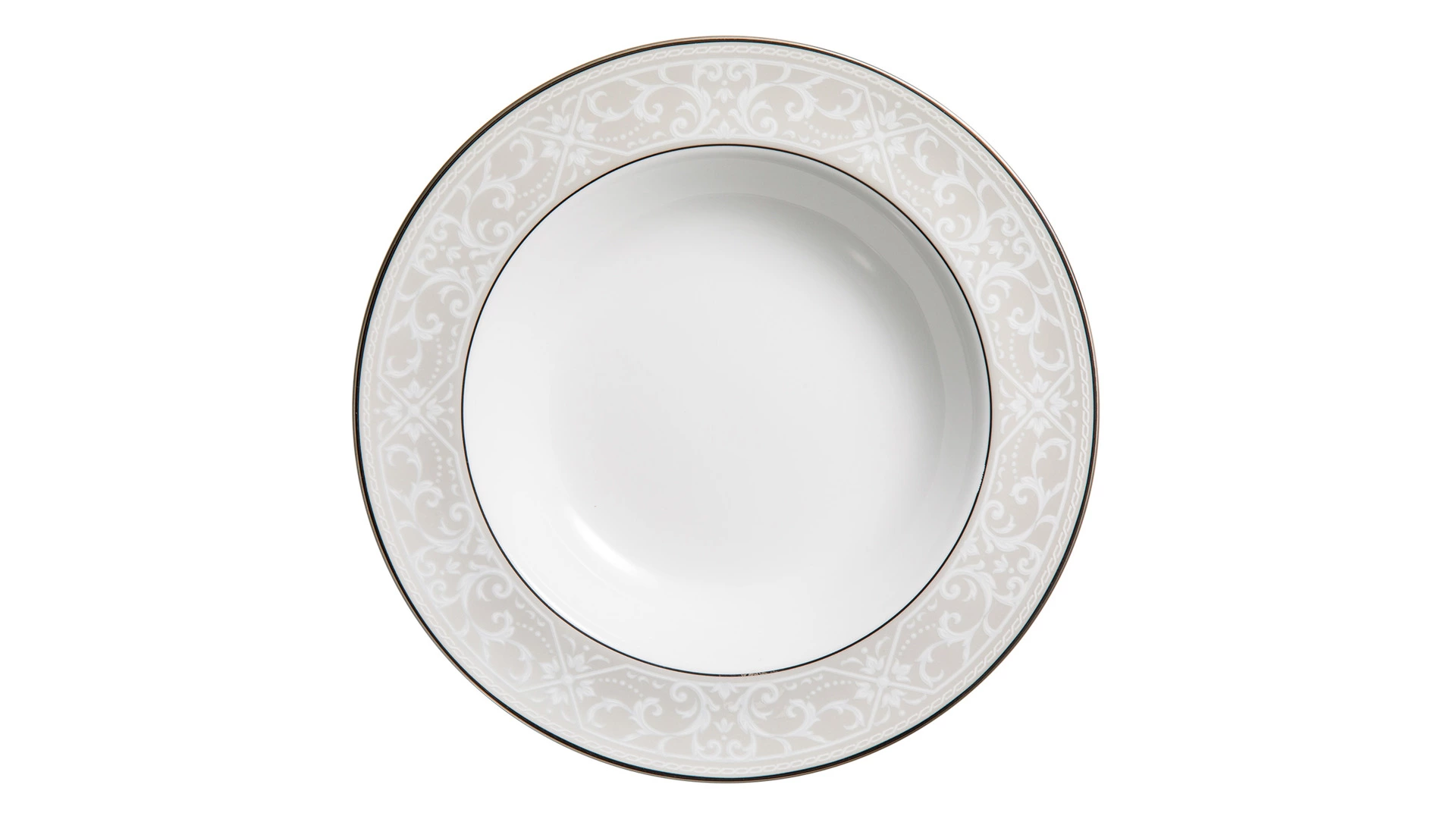 Тарелка суповая Noritake Монтвейл Платиновый кант 21 см, фарфор костяной