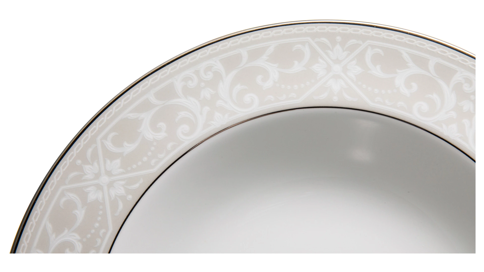 Тарелка суповая Noritake Монтвейл Платиновый кант 21 см, фарфор костяной
