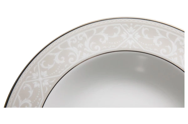 Тарелка суповая Noritake Монтвейл Платиновый кант 21 см, фарфор костяной