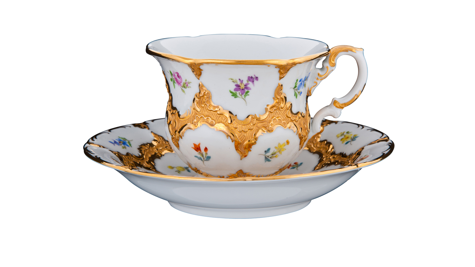 Чашка чайно-кофейная Meissen с блюдцем 160мл Форма - Б, россыпь цветов