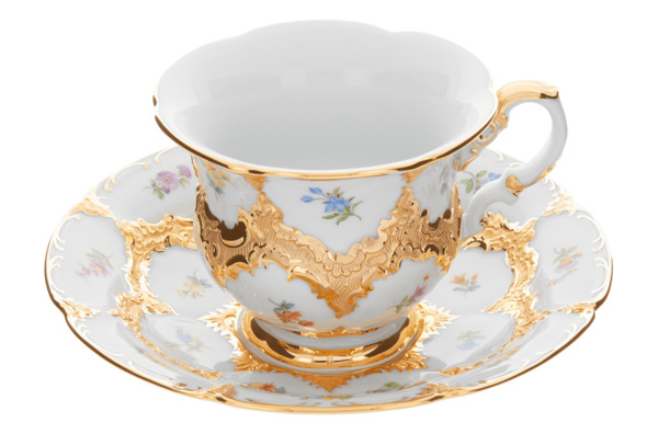 Чашка чайно-кофейная Meissen с блюдцем 160мл Форма - Б, россыпь цветов