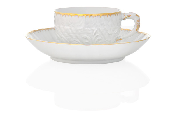 Чашка чайно-кофейная Meissen с блюдцем 140мл Лебединый сервиз, золотой кант