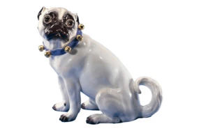 Фигурка Meissen Мопс с бубенцами 18 см, И-ИКэндлер, 1741г, фарфор