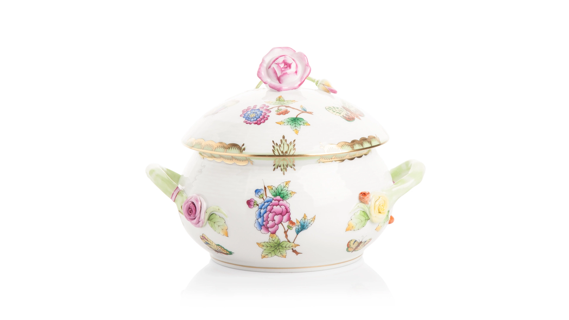 Блюдо для горячего с крышкой Herend Виктория 800 мл, с розой