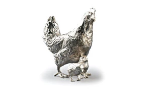 Фигурка Odiot Фауна и флора.Курочка с цыплятами 9,5см (серебро 925)