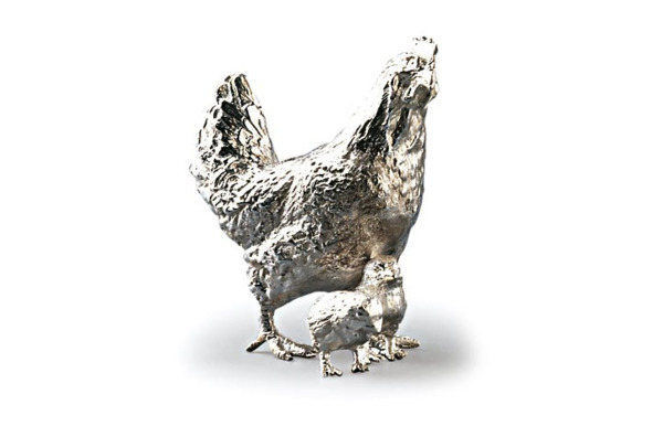 Фигурка Odiot Фауна и флора.Курочка с цыплятами 9,5см (серебро 925)