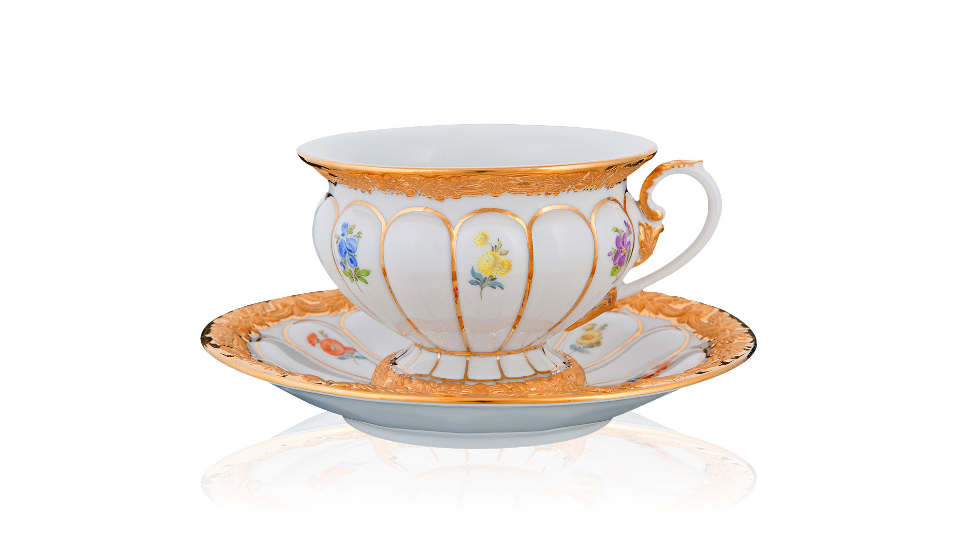Чашка для мокко Meissen с блюдцем 70мл Форма - Икс, россыпь цветов