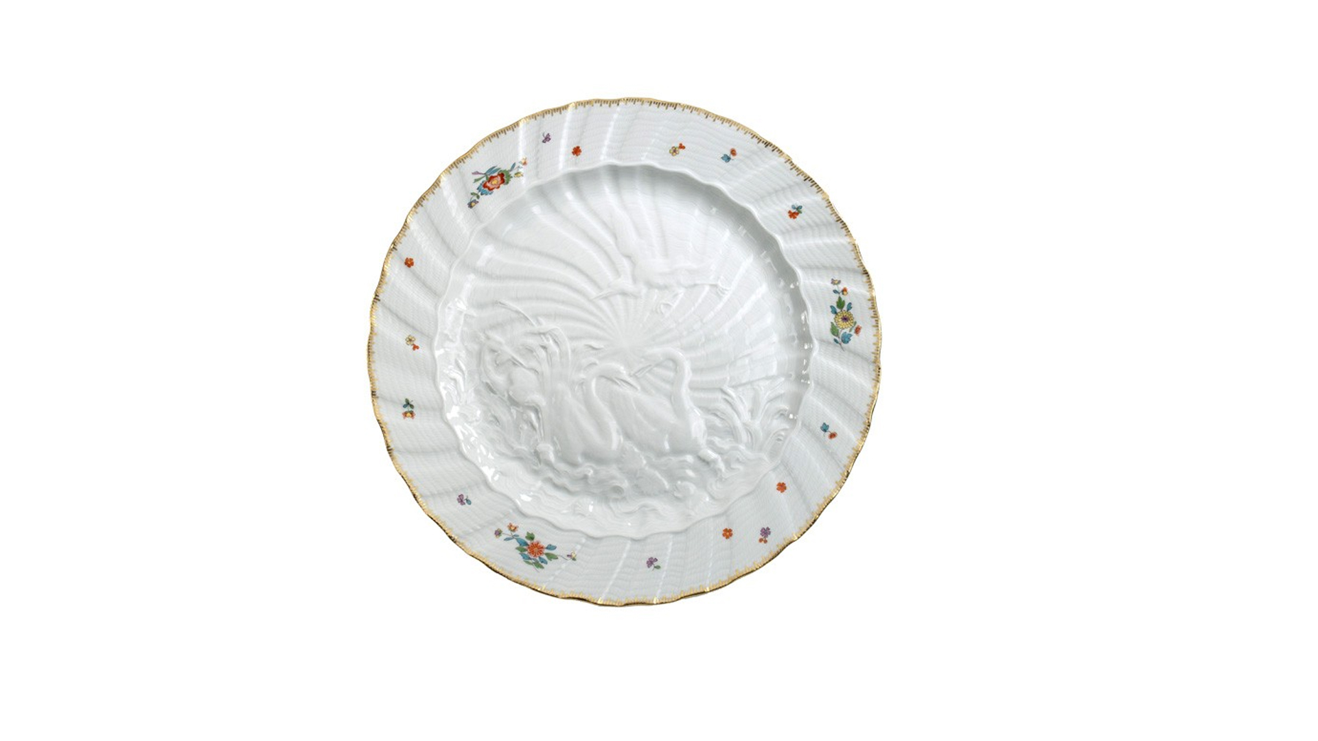 Тарелка обеденная Meissen 28 см Лебединый сервиз, индийские цветы