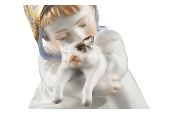 Фигурка Meissen 12см Ребенок с кошкой (Ю.К. Хеншель, 1905г.)